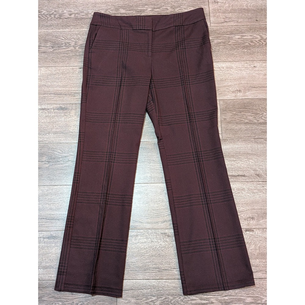 Ann Taylor Factory Burgundy Plaid Dress Pants Womens 14 Career Straight Leg 282